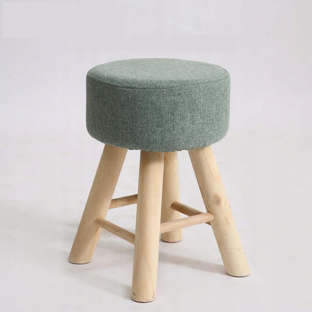 Round Linen Fabric Footstool Cover Wooden Stool