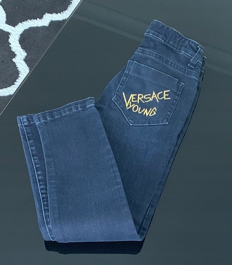 *VERSACE* SPODNIE Jeansy Oryginalne Granat 7/8 128