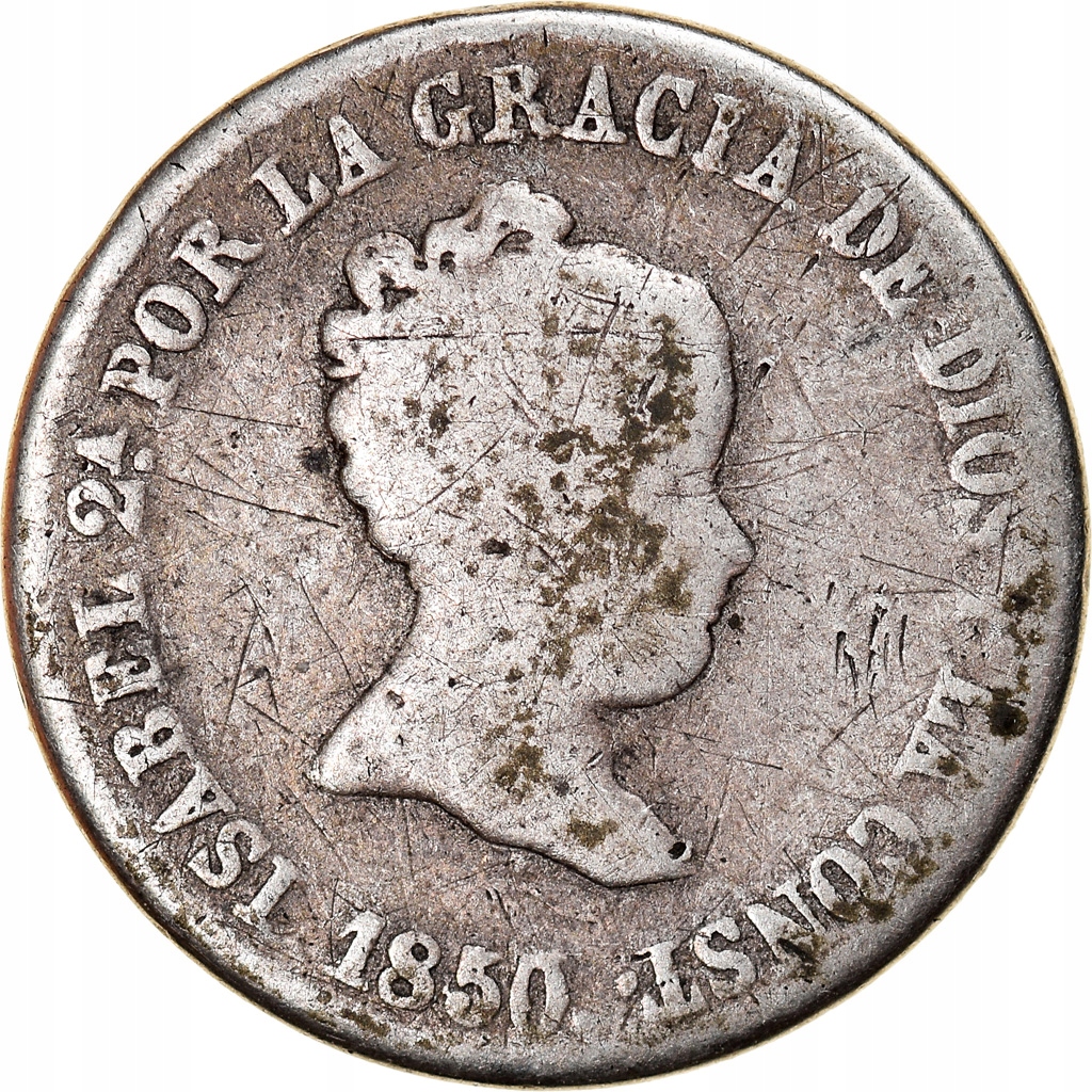 Moneta, Hiszpania, Isabel II, 2 Reales, 1850, Sevi