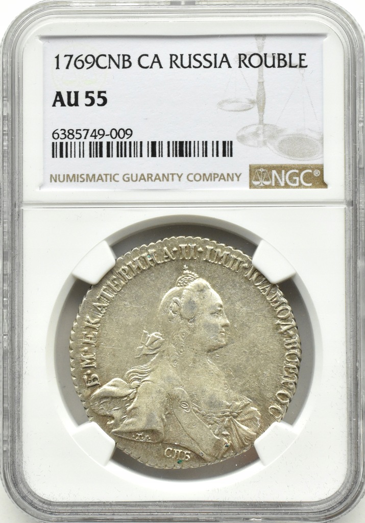 Rosja, Katarzyna II, rubel 1769 СПБ TI CA, Petersburg, NGC AU55