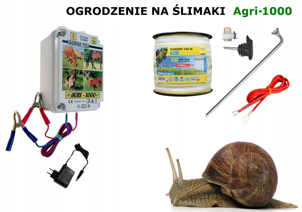 Ogrodzenie elektryczne na ślimaki,pastuch,agri1000