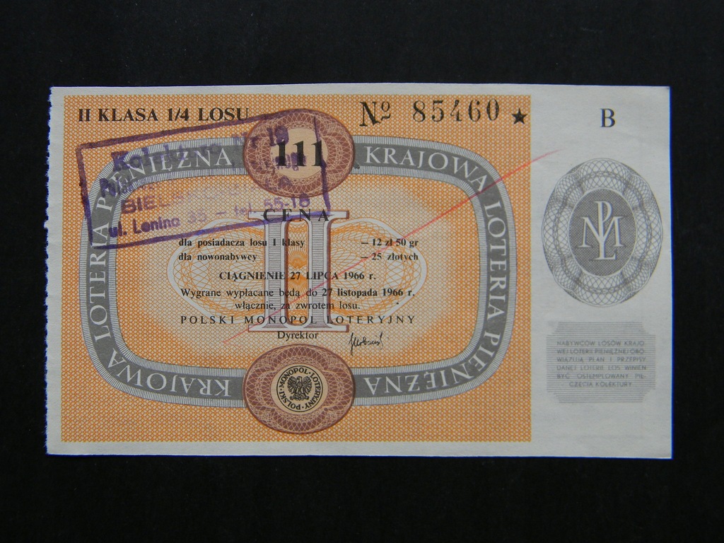 111 KRAJOWA LOTERIA PIENIĘŻNA II KLASA