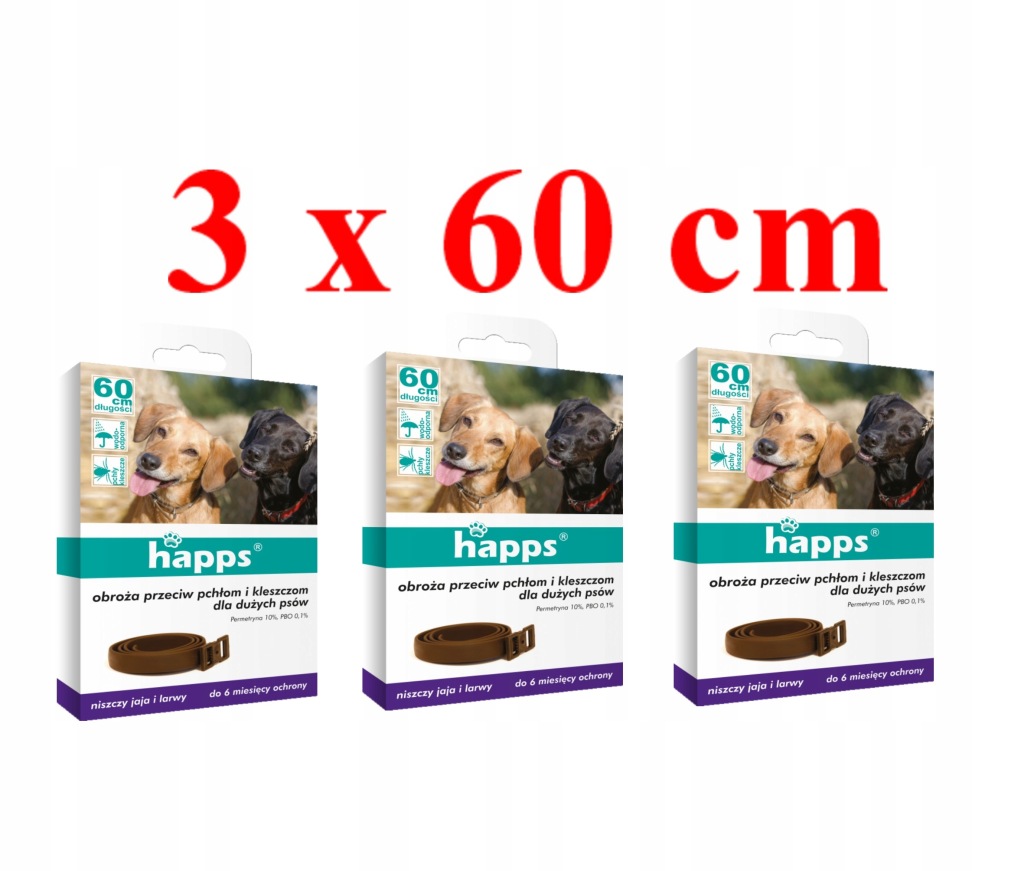 ZESTAW HAPPS obroża na pchły i kleszcze DUŻY PIES 60cmx3