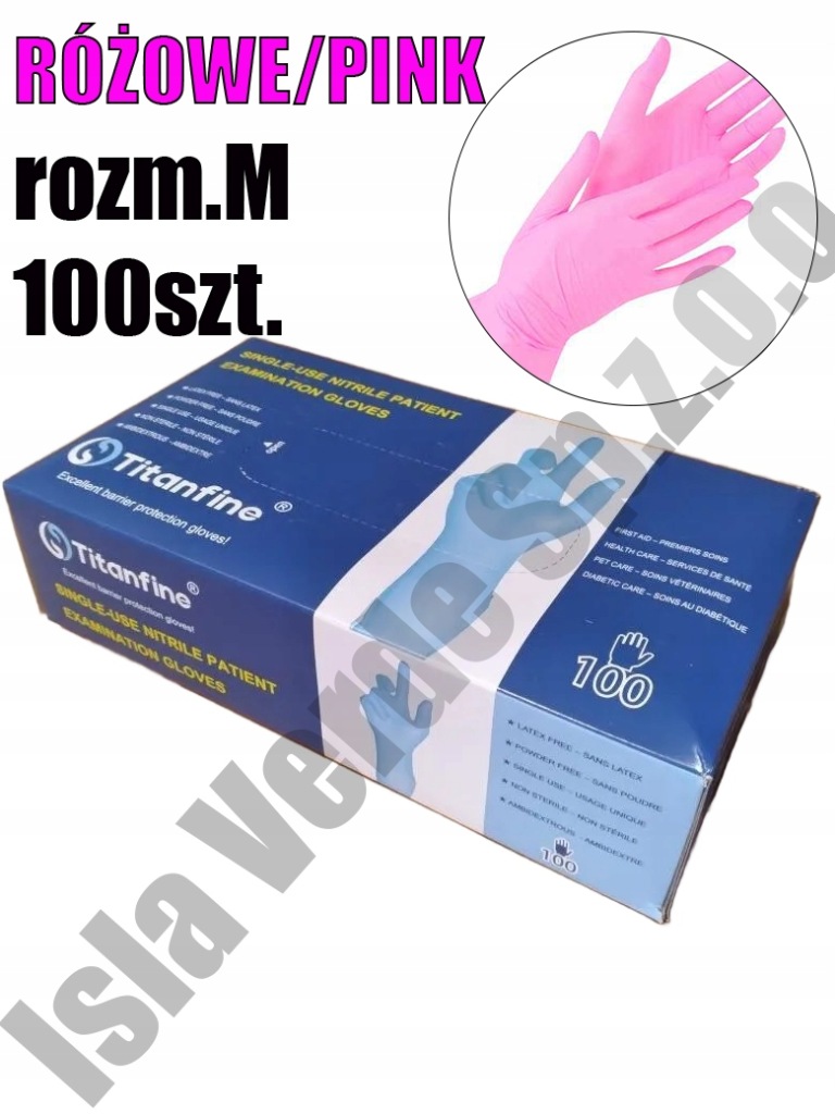 RĘKAWICZKI NITRYLOWE RÓŻOWE"TITAN FINE"100sztuk"M"