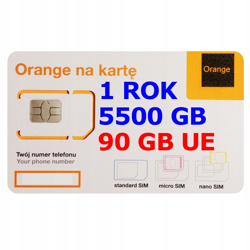 Starter Internet Mobilny na kartę Orange Free 5500 GB na rok 90 GB UE 4G 5G