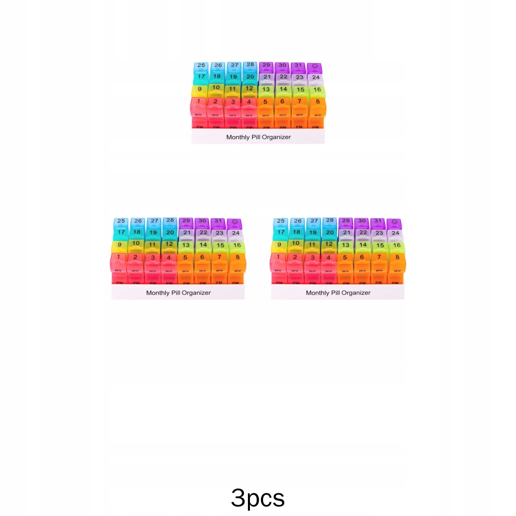 3x Rainbow Monthly Pill Organizer 32-przegródkowy