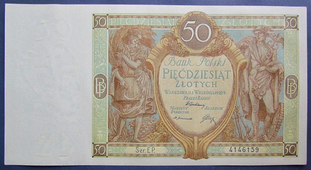 50 zł 1929 seria EP. 4146159 stan 1 unc