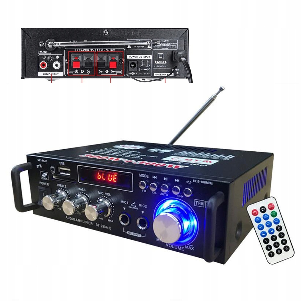 CYFROWY WZMACNIACZ MOCY DŹWIĘKU STEREO AMPLITUNER BLUETOOTH 600W