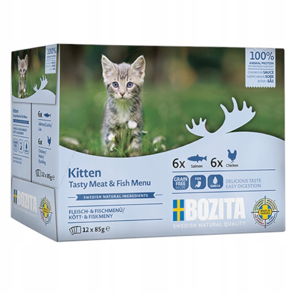 Bozita Kitten Multibox saszetka mix Mięsne i rybne kawałki w sosie 12x 85g