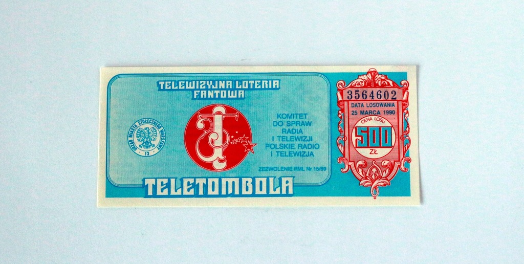 Kupon TELETOMBOLA 25 marca 1990 500 zł