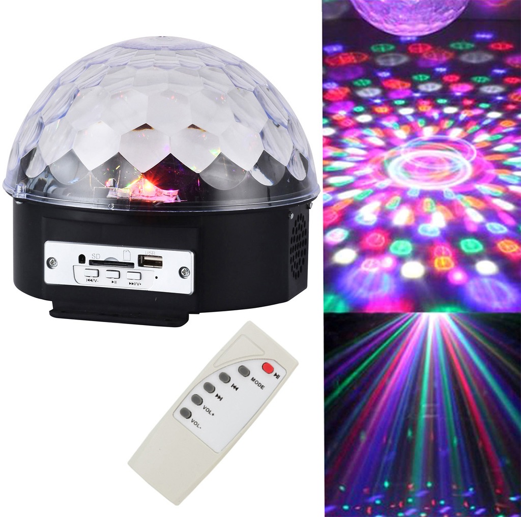 KULA DYSKOTEKOWA PROJEKTOR DISCO LED RGB MP3 PILOT IR KARTA SD USB ZS39