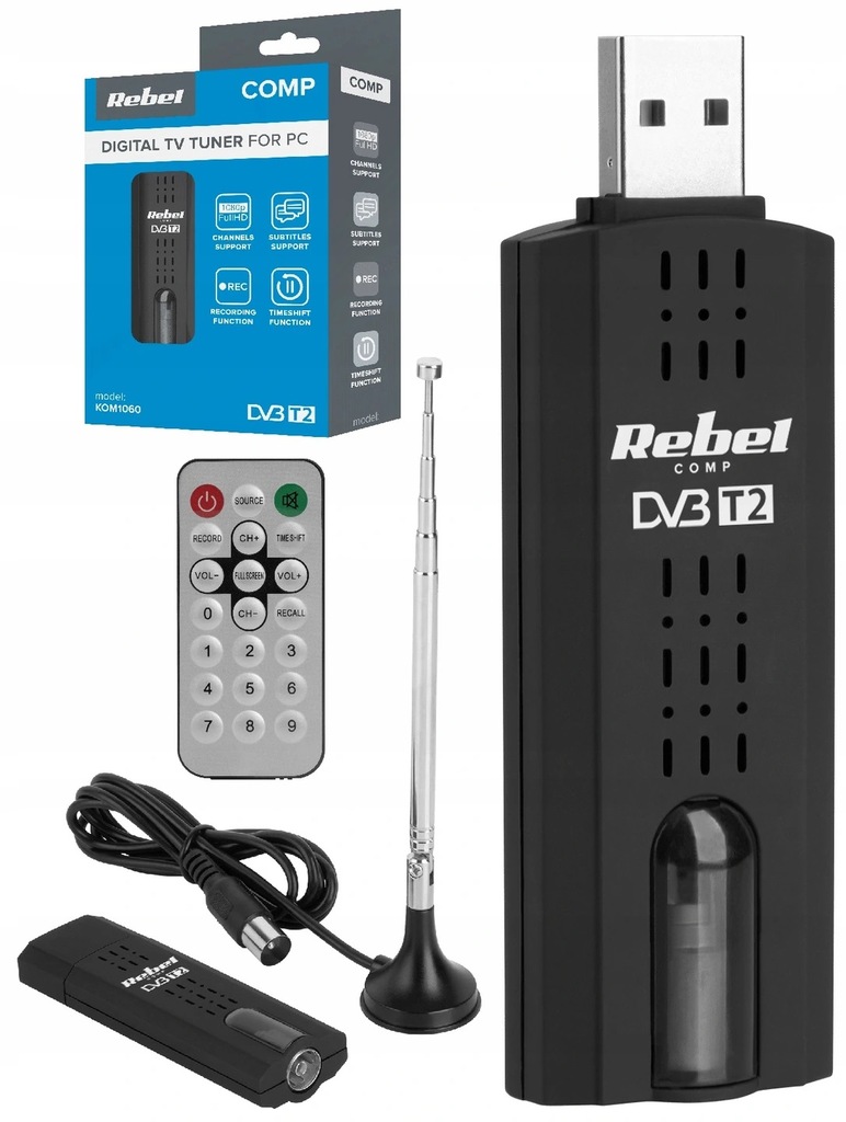 Tuner USB DVB-C, DVB-T, DVB-T2 Rebel KOM1060