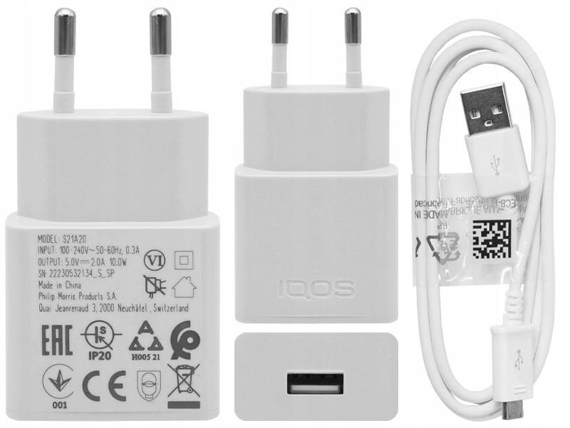 ORYGINALNA ŁADOWARKA SIECIOWA USB IQOS S21A20 2A 10W + KABEL MICRO USB ...
