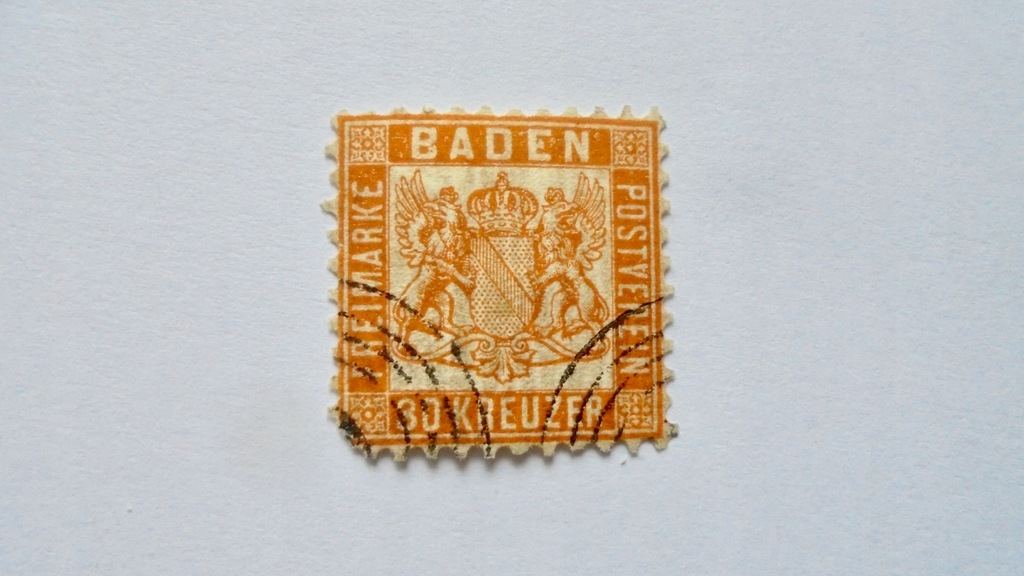 1862 Baden Mi.22a kasowany znaczek, wartość katalogowa 3400,- Euro