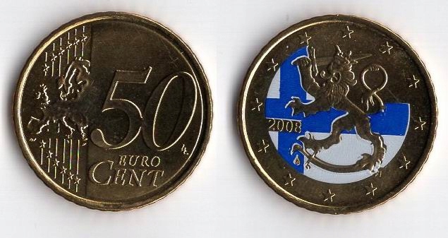 FINLANDIA 2008 50 EURO CENT OZDOBIONA FLAGĄ