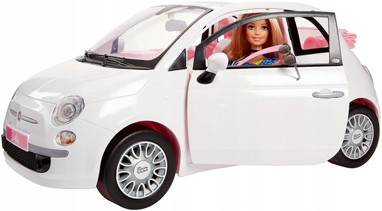 Barbie FVR07 Lalka + Białe auto Fiat 500 7599656261