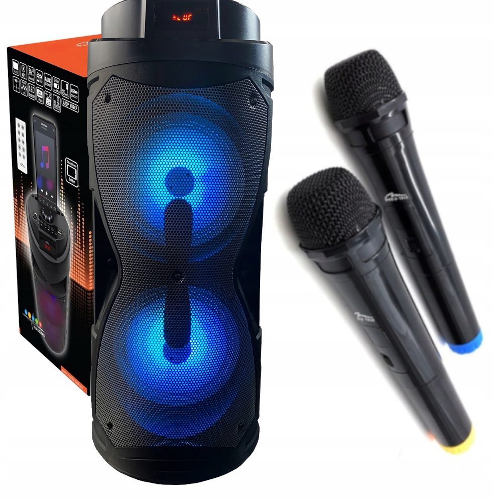 GŁOŚNIK KARAOKE TUBA 750W DWA MIKROFONY BLUETOOTH