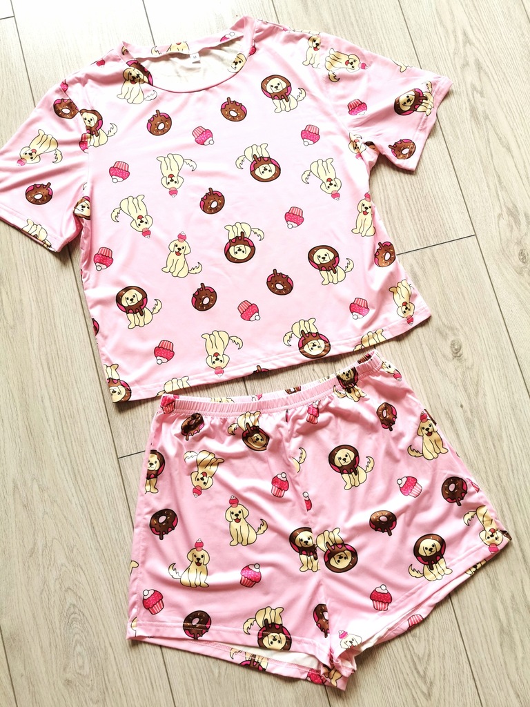 SHEIN piżama M 38 spodenki bluzka donut pieski róż