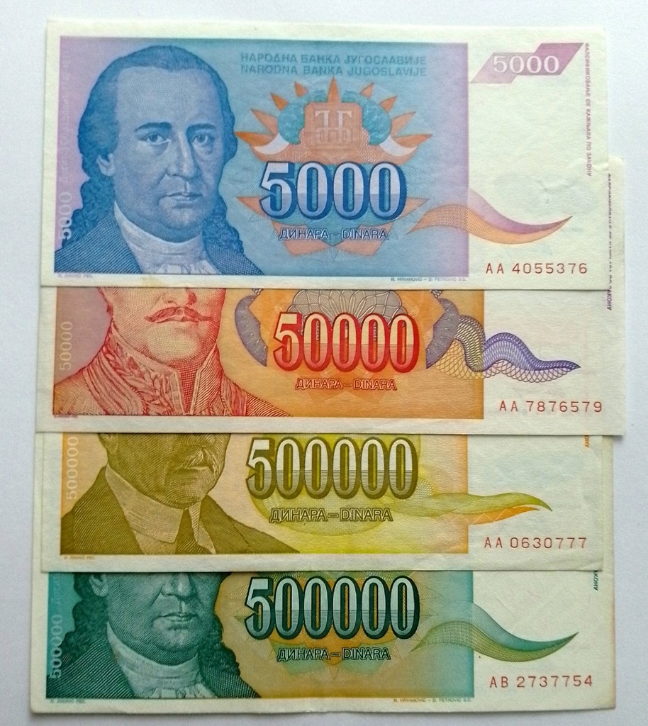 Jugosławia zestaw banknotów 4 sztuki