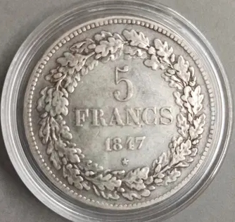 5 franków 1847r Leopold/Belgia Rzadszy Rocznik/ Stan1