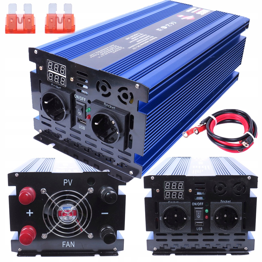 PRZETWORNICA NAPIĘCIA 12V/230V 3000W/6000W CZYSTY SINUS INWERTER BASS POLSK