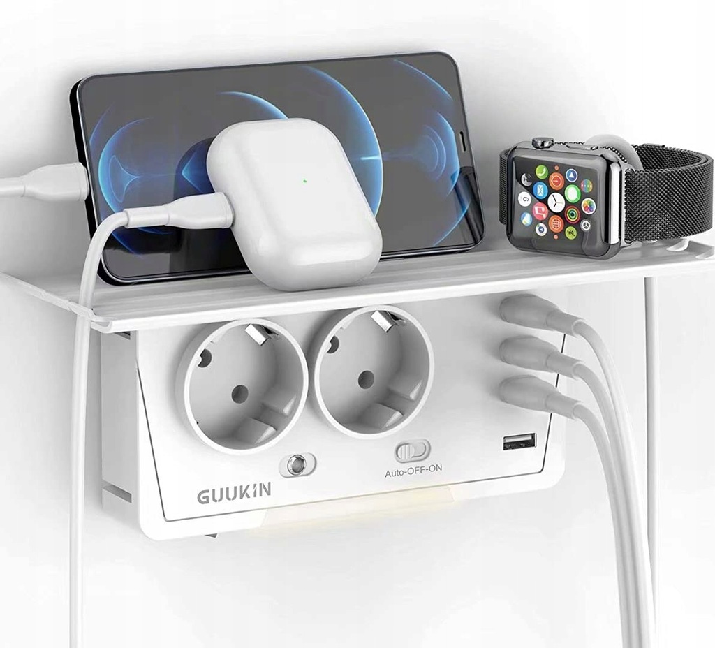 Rozgałęźnik Gniazdko z Lampką SMART z Półką 6w1