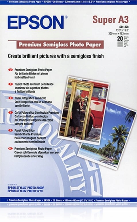 Epson Premium Semigloss Photo Paper, DIN A3+, 250g