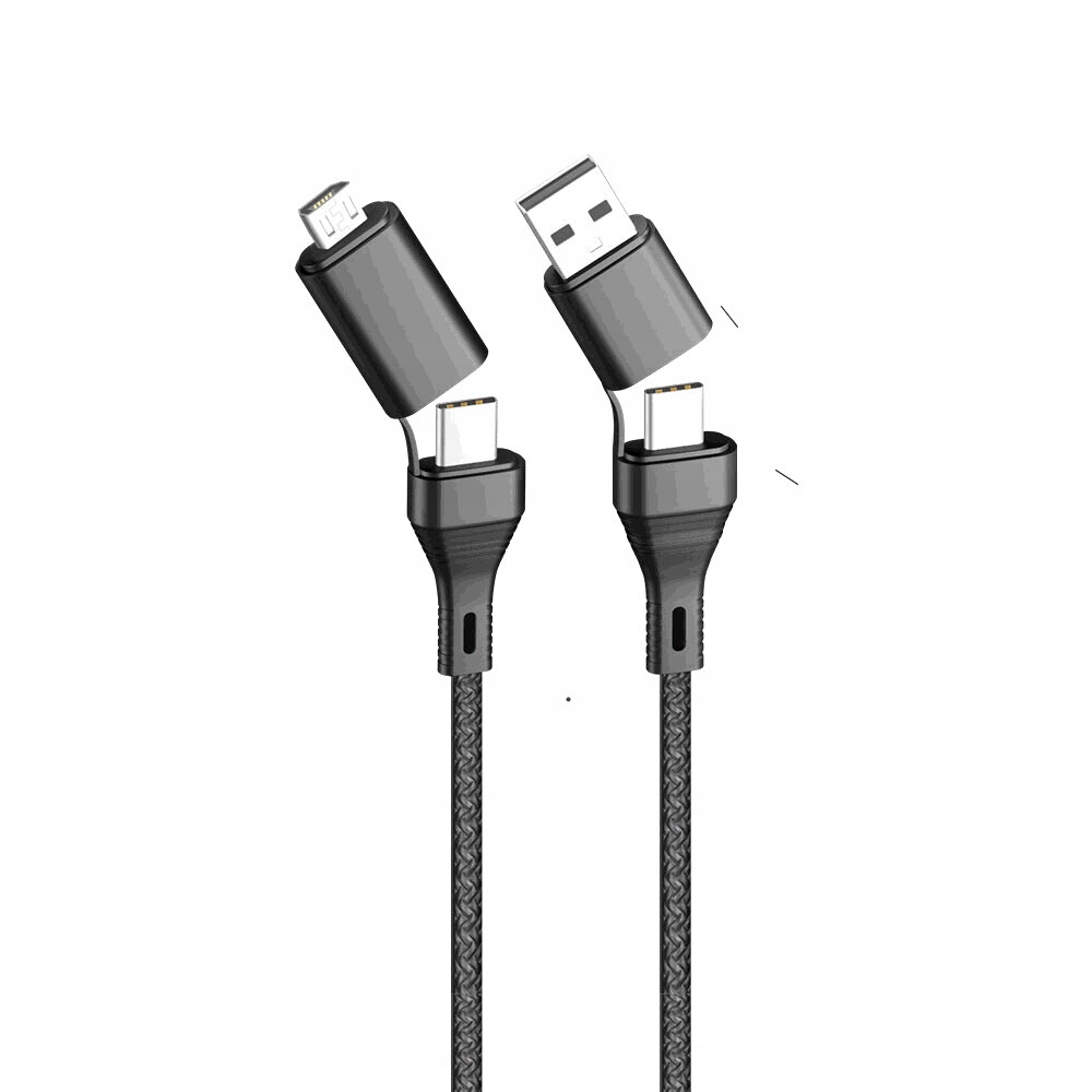 Forever CORE kabel 4w1 USB + USB-C - USB-C + microUSB 1,2 m 3A czarny