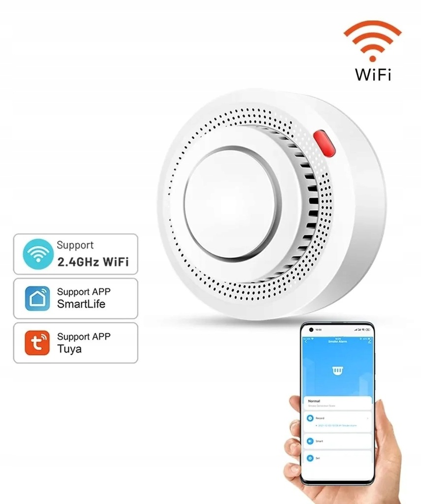 Tuya czujka alarmowa WiFi do wykrywania zadymienia.