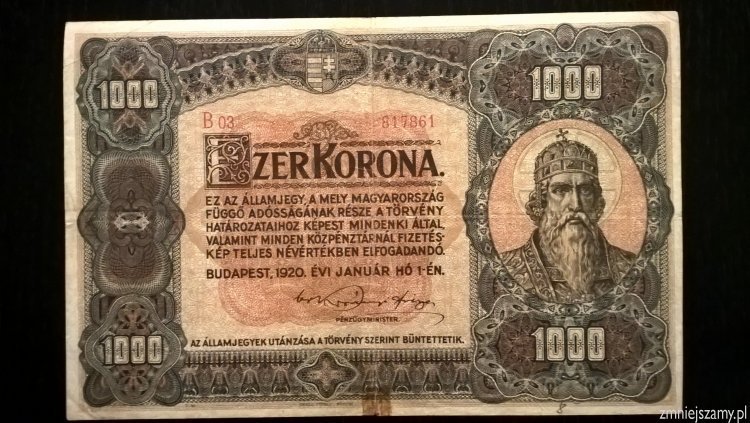 3 licytacja banknotu 1000 Koron z 1920 roku