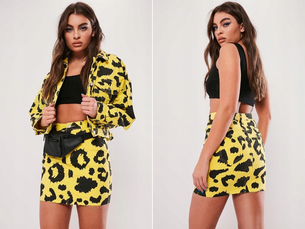 E013B10 Missguided ŻÓŁTA JEANSOWA MINI LEOPARD 38