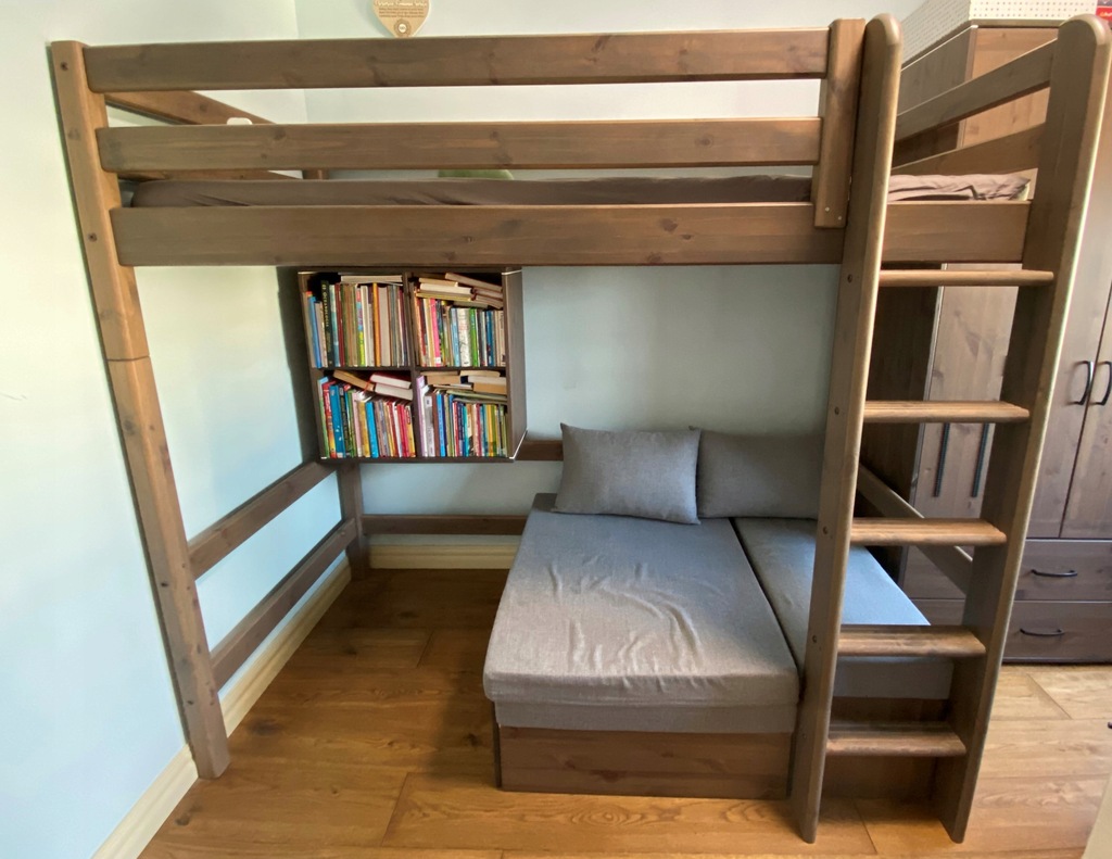 Łóżko pojedyncze 90x200, piętrowe, z sofą, FLEXA