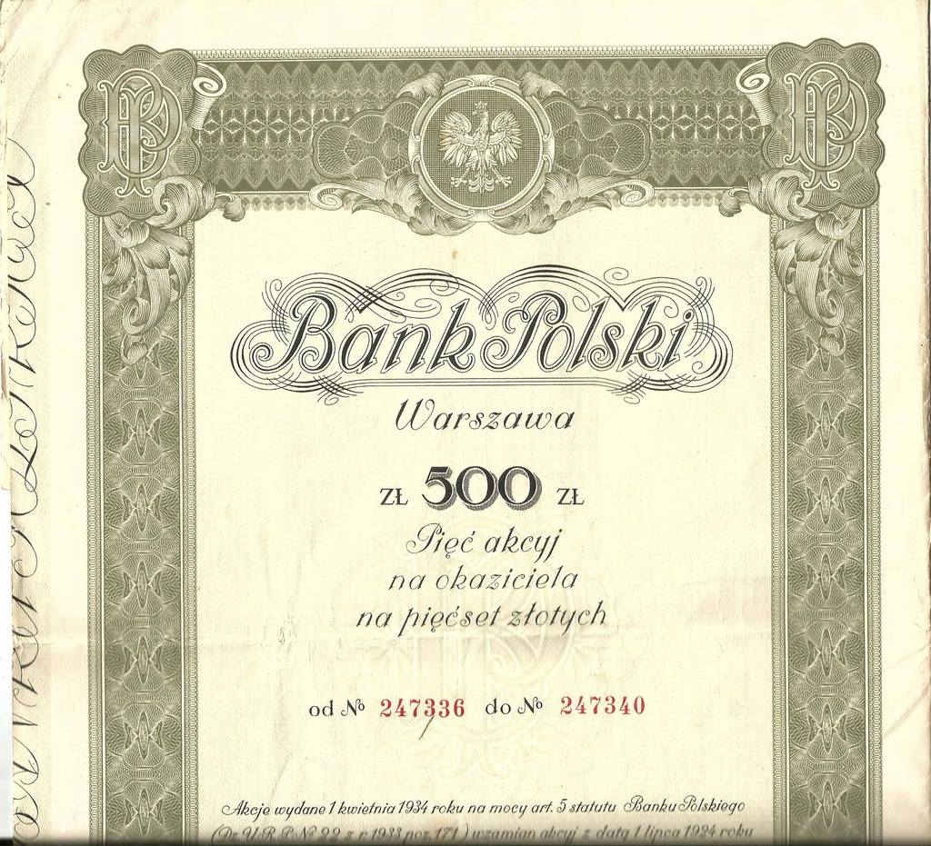 Купить !BANK POLSKI S.A.! 500 злотых! ВАРШАВА 1934 год!: отзывы, фото, характеристики в интерне-магазине Aredi.ru