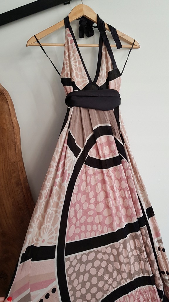 Mango r. M sukienka maxi dress róż jedwab wiskoza