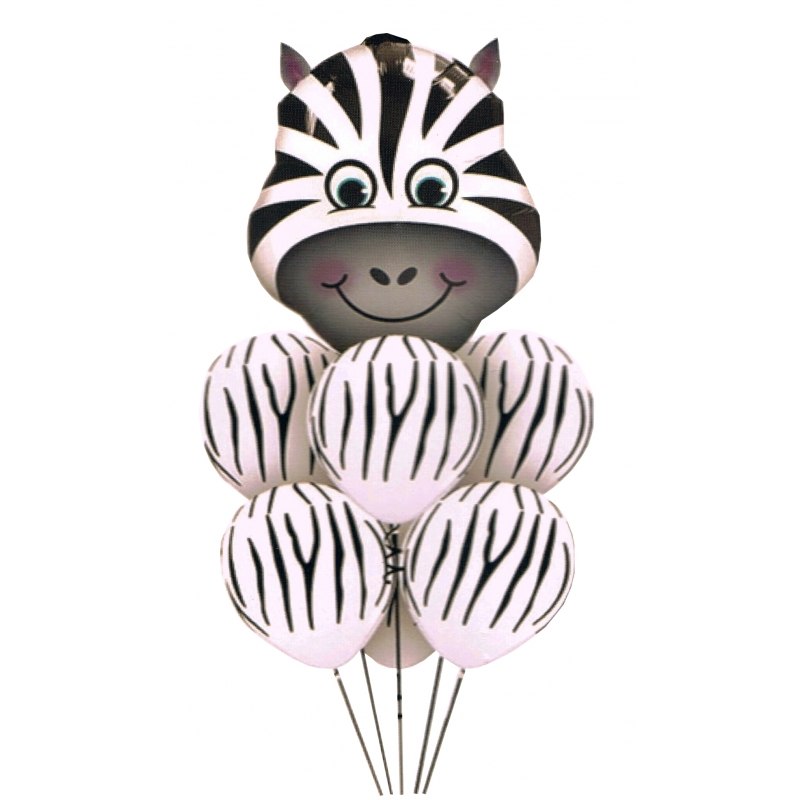 Balon zebra foliowy zestaw urodzinowy 60x70cm + 6