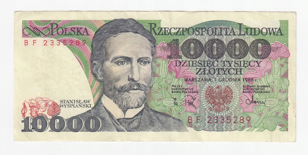 Banknot 10000 zł 1988, seria BF, st. 3+