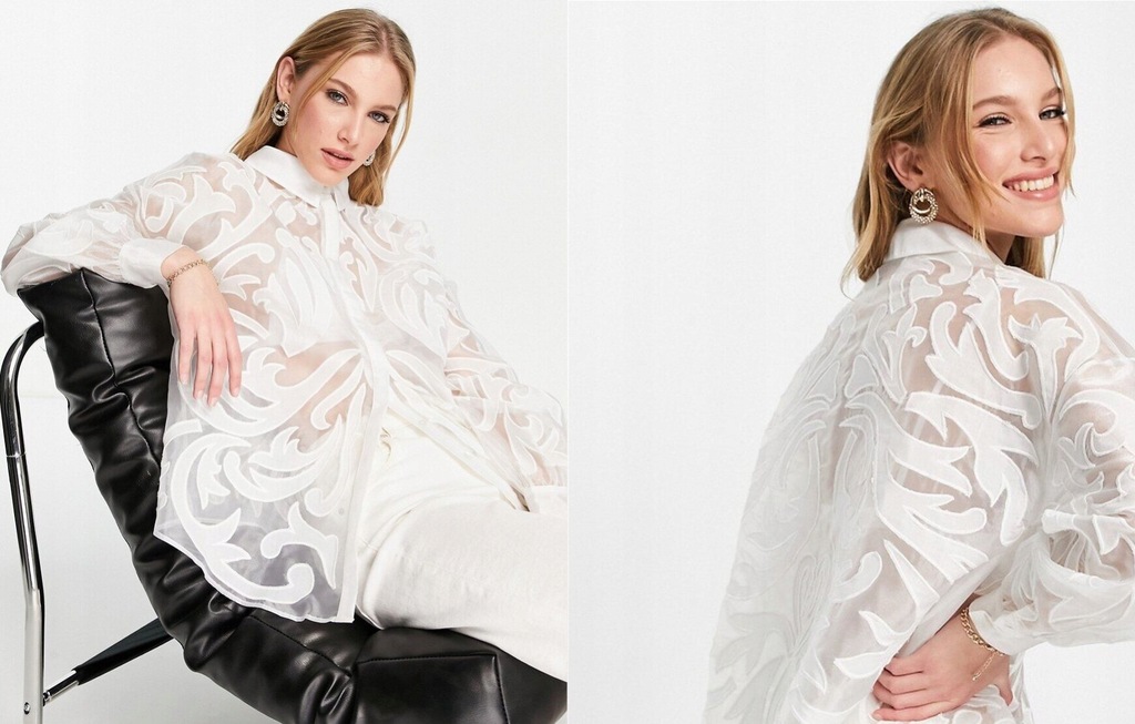 EDITION Biała koszula z organzy z aplikacjami M/38