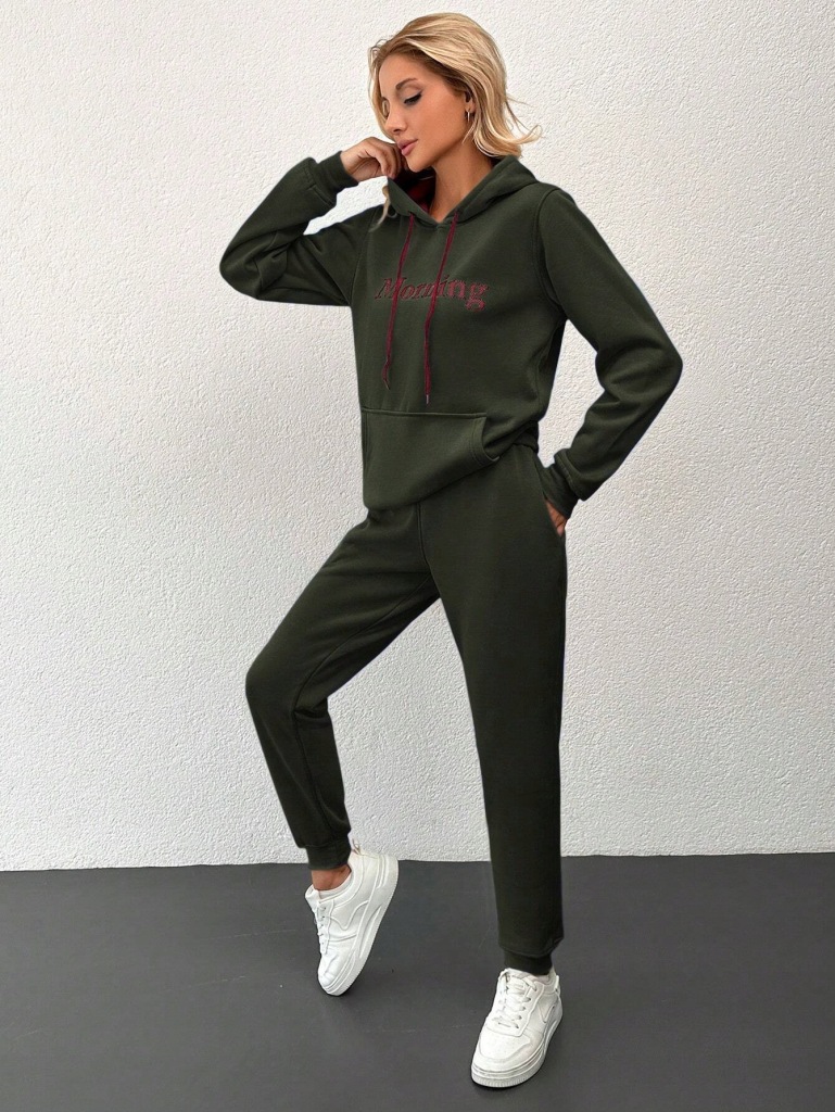 SHEIN ZIELONY BAWEŁNIANY KOMPLET DRESOWY BLUZA KANGUREK SPODNIE XL 32223