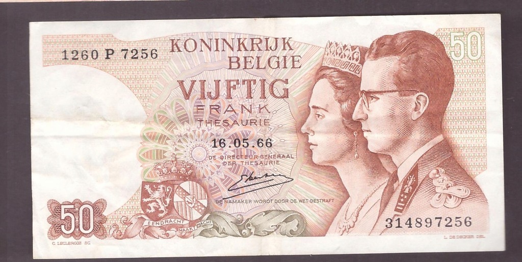 Belgia - banknot - 50 Franków 1966 rok