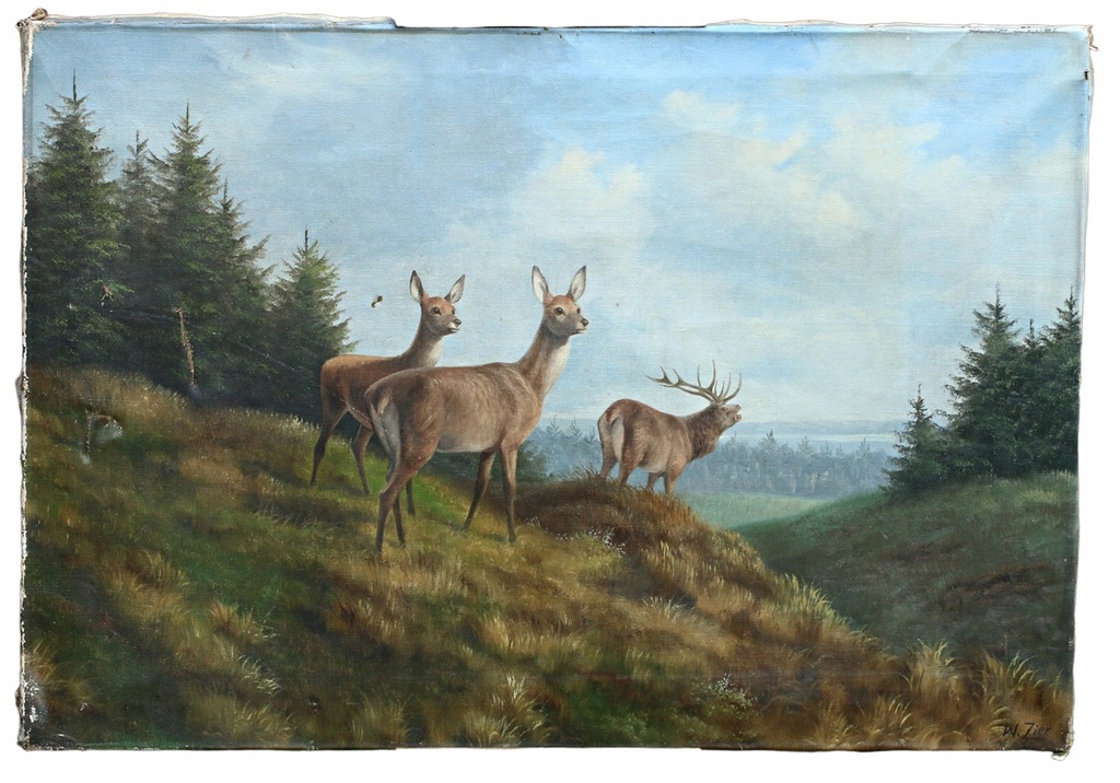 WOLMER ZIER (1910-1990) - CENNY PEJZAŻ Z SARNAMI - 13091011417 ...