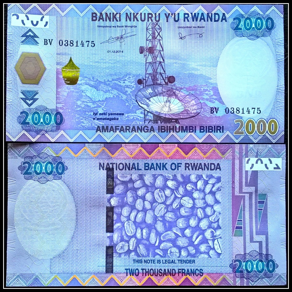 397. Banknot Rwanda 2000 Franków 2014r. UNC