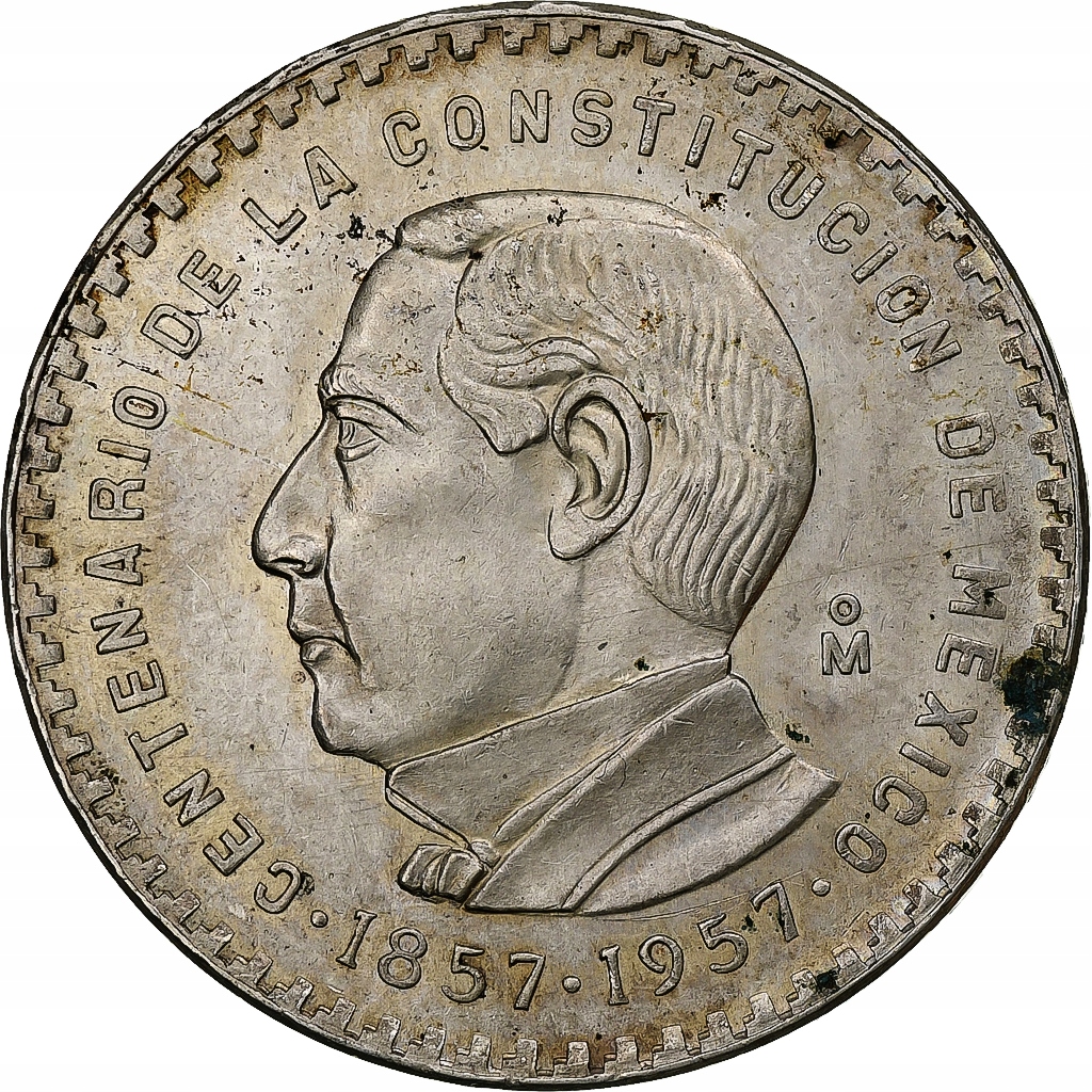 Mexico, 5 Pesos, 1957, Mexico City, Srebro, AU(55-