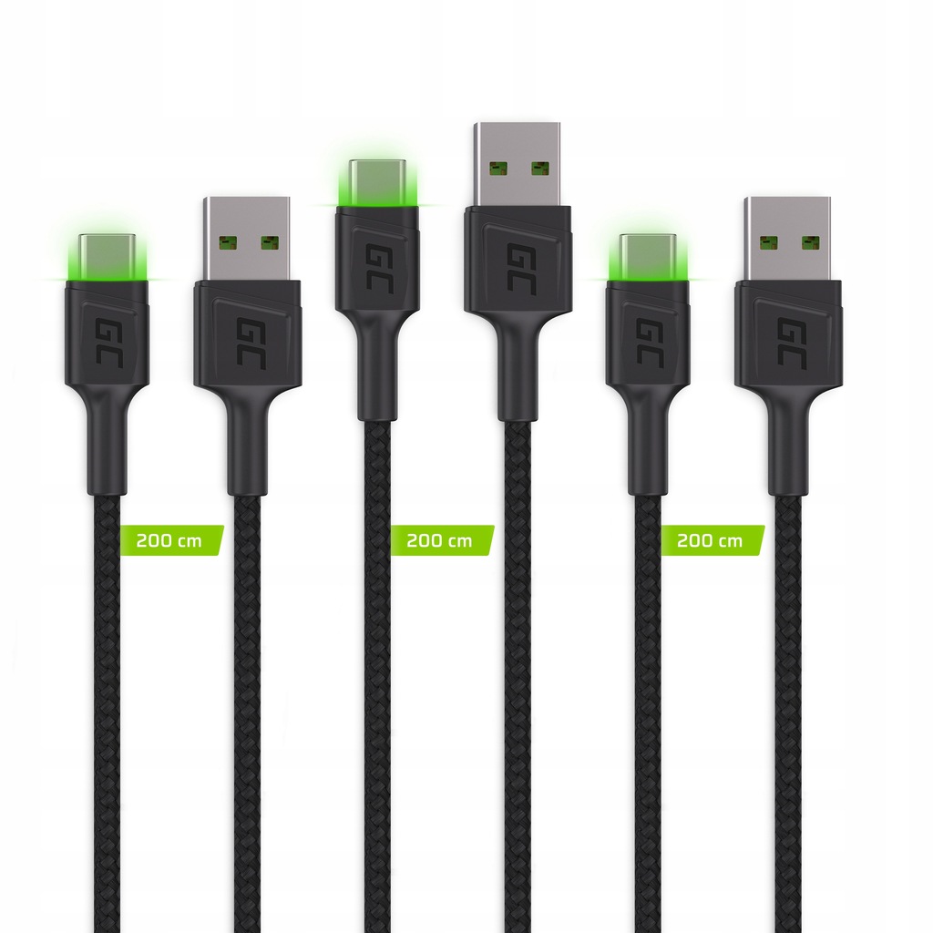 Купить Комплект из 3 светодиодных кабелей Green Cell GC Ray USB-C длиной 200 см: отзывы, фото, характеристики в интерне-магазине Aredi.ru