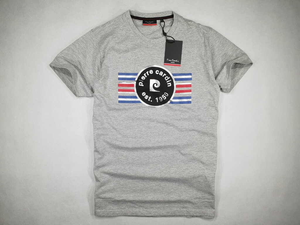 PIERRE CARDIN szary t-shirt foil logo NOWY XL