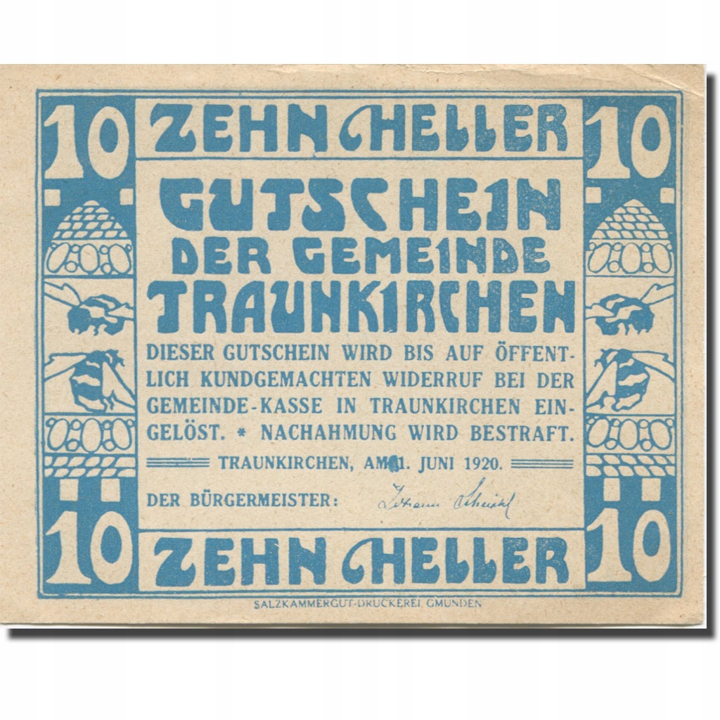 Banknot, Austria, Traunkirchen, 10 Heller, mer 192