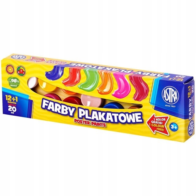 Farby plakatowe 13 kolorów - 20 ml 12+1 kolor grat