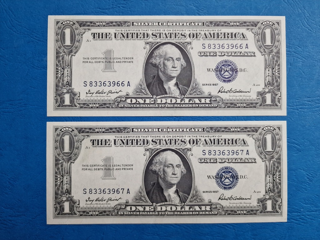 2x 1 dolar USA 1957 Silver Certificate UNC kolejne numery!!