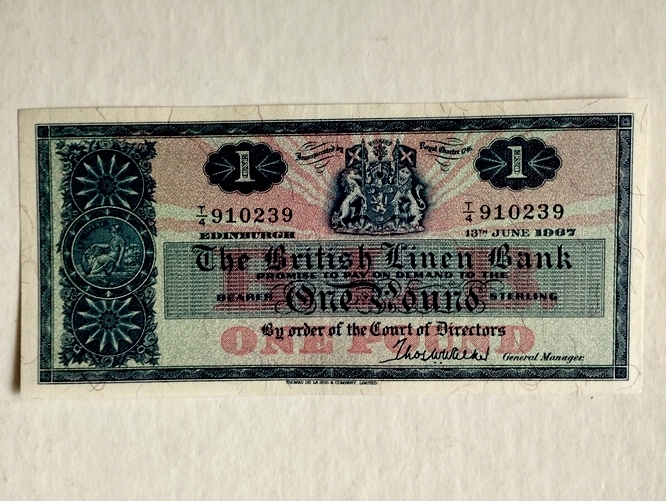 SZKOCJA - 1 funt 1967, P- 168, The British Linen Bank, piękny banknot !!!