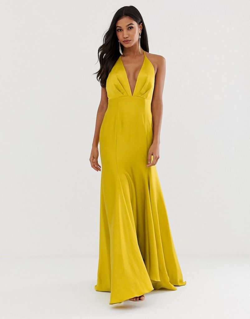 ASOS DESIGN__XZX ŻÓŁTA SUKIENKA SATYNOWA MAXI__S