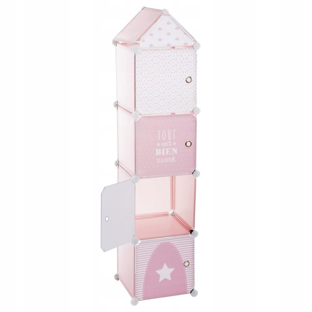 Składana szafka do pokoju dziecka różowa Złożona z 4 kwadratowych bloczków
